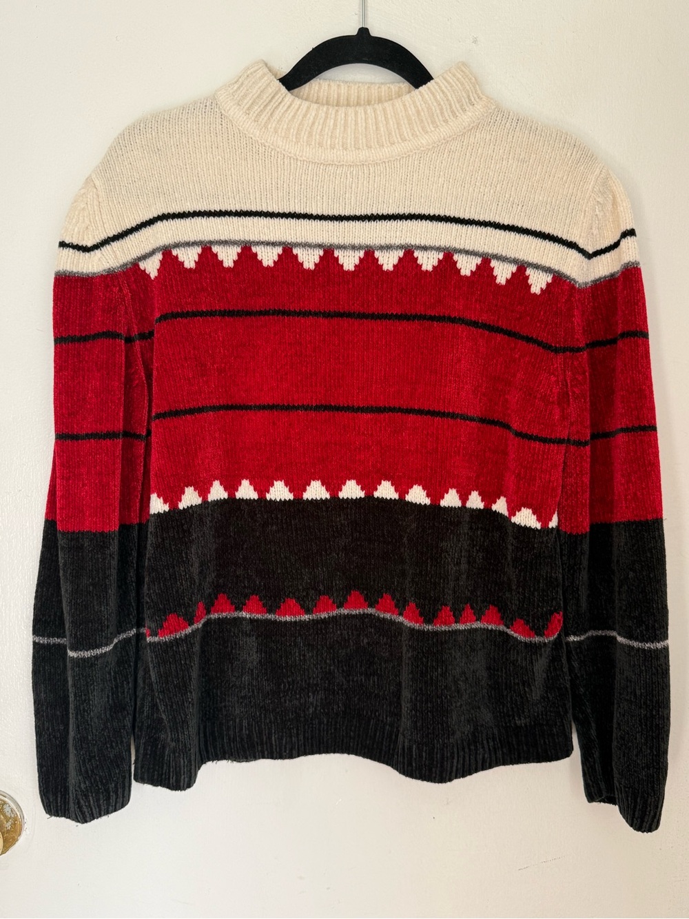Alfred Dunner Red, Black & Cream Patterned Sweater
